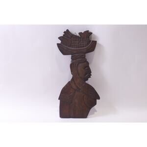 African Face, Person with Basket on Head, Wooden, Wall Hanging, ~ 251107-WH D-2